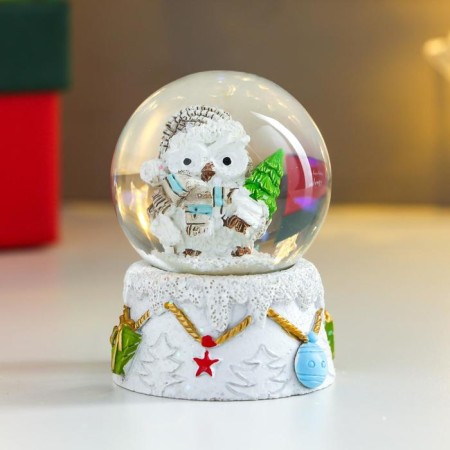 Souvenir Polystone Water Ball "Owl in the cap, with a Christmas tree" D = 4.5 cm 6x4.5x4.5 cm