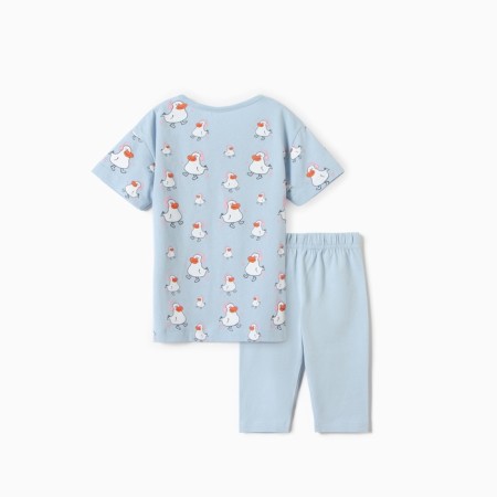 Pajamas for a girl (T -shirt/breeches), blue color, height 110 cm-3
