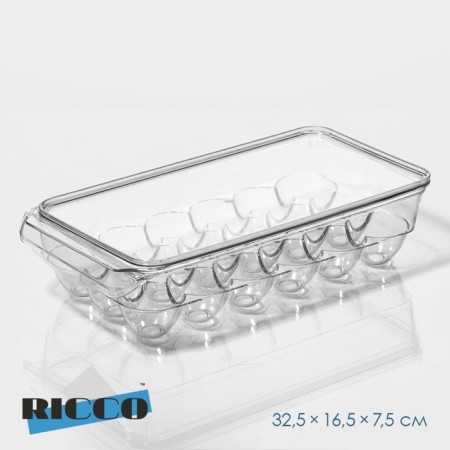 Container for storing eggs with a ricco lid, 18 cells, 32.5 × 16.5 × 7.5 cm