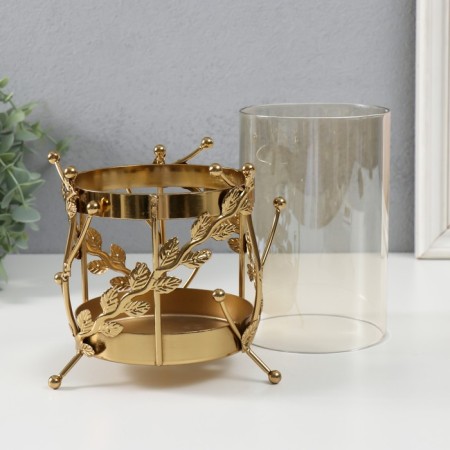 Summary Metal, glass for 1 candle "branches with balls" d = 10 cm gold 14x17 cm-3