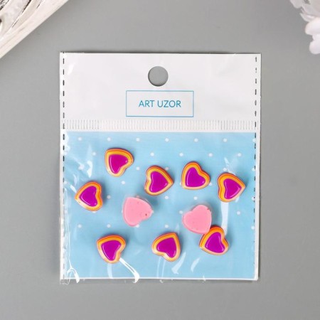 Decor for creativity plastic "Striped hearts" Pink-violet set 10 pcs 1.2x1.3 cm-3