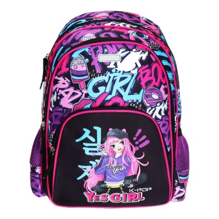 School backpack 38 x 27 x 17, ergonomic back, Devente Attomex Basic, Yes Girl, purple 7033439-2