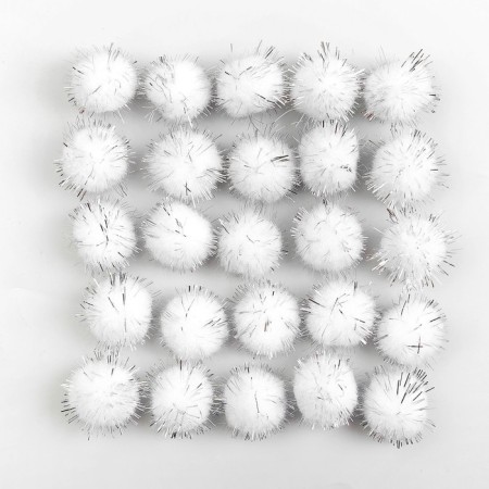 A set of textile details for the decor "bombs" 25 pcs. set, size 1 pc. 2 cm, color silver