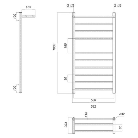 Water towels Domoterm "Medea" P10, 500x1000 mm, with a shelf, chrome-2