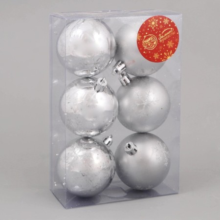 Set of balls plastic D-6 cm, 6 pcs "Zazimye Snowflakes" silver-1