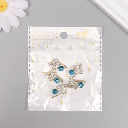 Decor for creativity metal, rhinestones "Sheet with dew" gold, blue 2.1x1.3x0.5 cm-3