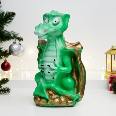 Piggy bank "Dragon Tikhon" Green with gold, 19x15x30cm-1