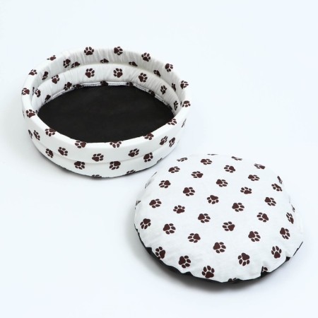 Lowcost Lyncost Round, Poplin, 40 x 40 x 12 cm, white with paws-4