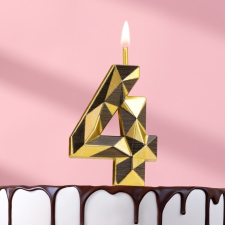 Candle for Cake "Almaz", number "4", gold with black
