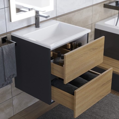 Tumbling under the Uperwood Barsa sink, 50 cm, suspended, black/oak sonoma-8