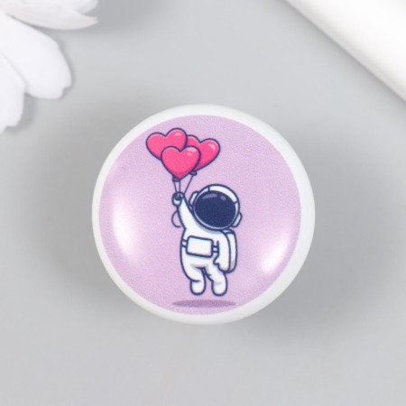 Handle for the casket ceramics, metal "Cosmonaut with balloons" 3.8x3.8 cm-1