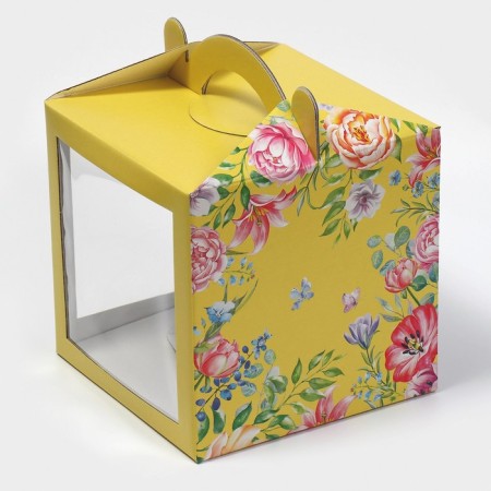 Confectionery box with a window, a chest, packaging, “watercolor flowers” ​​20 x 20 x 20 cm-2