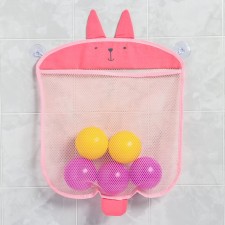 A mesh for storing toys in the bathroom on suction cups 