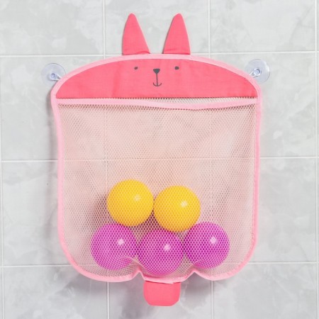 A mesh for storing toys in the bathroom on suction cups "Bunny", pink color