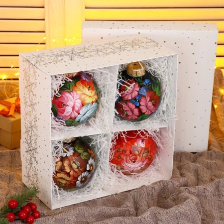 A set of 4 Christmas balls of 100 mm "unique bouquet"-7