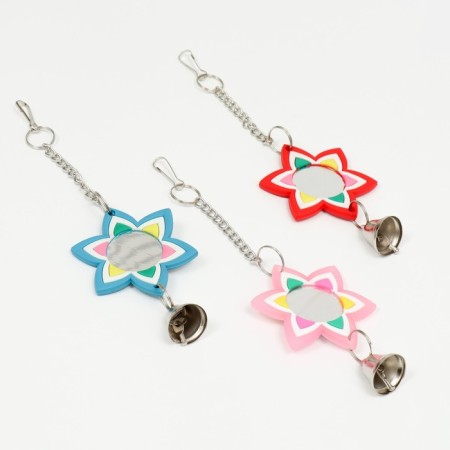 Toy - bird mirror "flower" with a bell, 20 x 7 cm-6