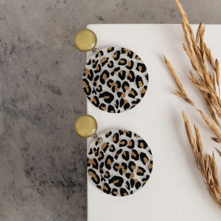 Earrings Plastic "Tanzania" circles cheetah, black-brown, d = 4-1