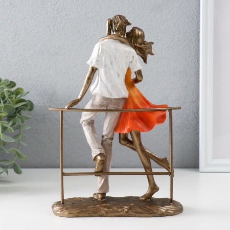 Polystone souvenir "Kiss on the bridge" of bronze, orange-white 17x8x25 cm-2