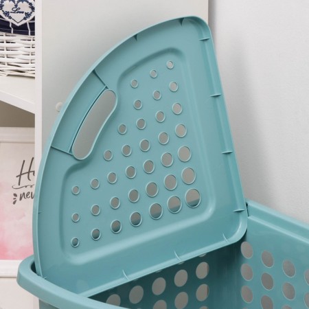 A corner underwear basket with a lid "Moletta", 45 l, 40 × 51 × 53 cm, turquoise color-1