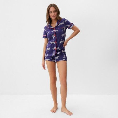 Female pajamas (shirt and shorts) KAFTAN Zebra size 48-50, blue color-1
