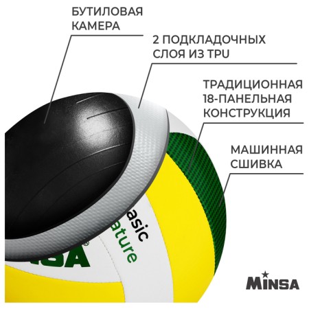 Volleyball ball minsa basic Nature, tpu, machine stitches, p. 5-2