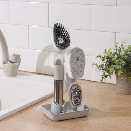 Raccoon Dishes “Practitioner”, Doster handle, 4 brushes, holder-stand, Gray color, gray