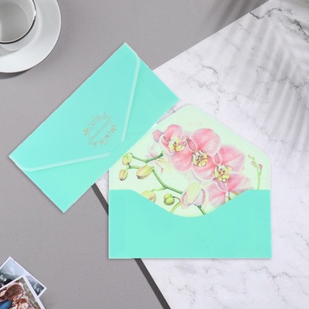 Money envelope "Congratulations!" turquoise, velvet, 19.5x9cm-1