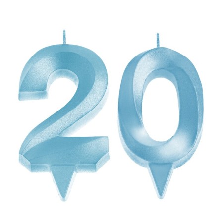 Candle in the cake Jubilee "line" (set 2 in 1), number 20, blue metallic, 6.5 cm-2