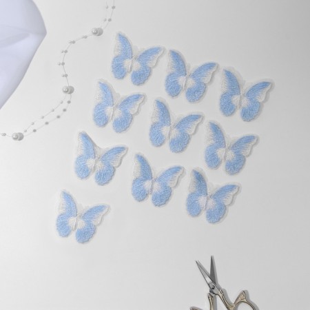 Knitted elements "Two -color butterflies", 5 × 4 cm, 10 pcs, blue/white color-1