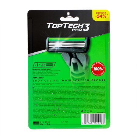 Male razor Toptech Pro 3, 1 razor + 31 interchangeable cassette (compatible with Gillette Mach3)-1