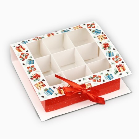 Box for 9 sweets with cells "New Year's gifts" 14.8 x 13.5 x 3.5 cm, New Year-1
