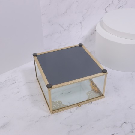Great organizer for storage, with a lid, glass, with a mirror -bottom, 1 section, 15 × 15 × 8.5 cm, the color is transparent/copper-11