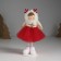 Interior doll "Angel in a red dress in a hat with deer horns" 5x5.5x16.5 cm