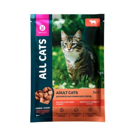 Wet food "All Cats" for cats, injections with beef in sauce, spider, 85 g