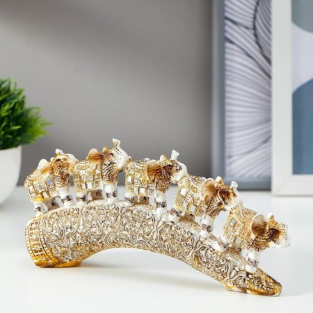 Polystone souvenir "Five white elephants on a tusk with a blade of Arab carpet" 10x21.5x4.5 cm-1