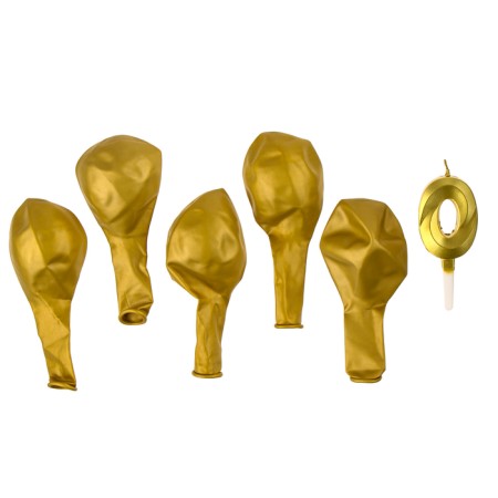 Set of candle in cake + 5 balls, number 0, gold-2