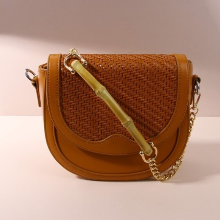 Handle for a bag, bamboo, with chains and carbines, 60 cm, gold color-5
