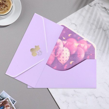 Money envelope "Universal" velvet, balls, purple background, 19x9.3 cm