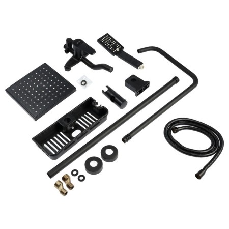 The shower system Zein Z3862, mixer, tropical and hand watering can, shelf, brass, black-14