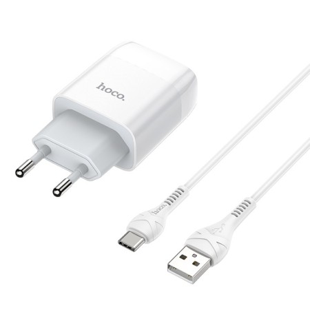 Network charger Hoco C72A, 1xUSB, 2.1 A, Type-C cable, 1 m, white-3