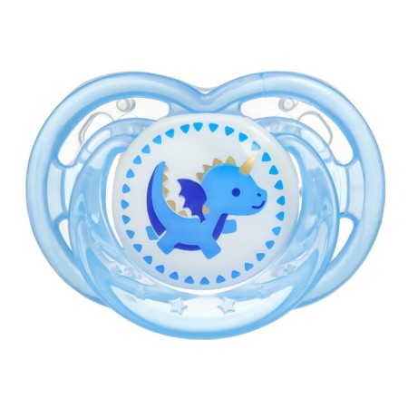 Nipple is an orthodaken dummy "Dino" with a cap, +0 months, blue-1