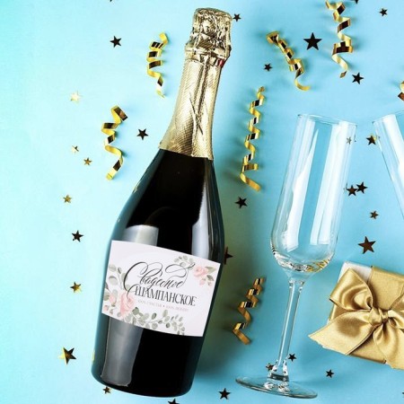 A sticker for a bottle for a wedding "Wedding champagne", flowers, 12 × 8 cm-2