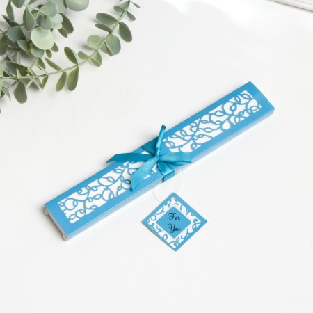 Fan bamboo, textile h = 21 cm bend, with a brush "flowers" in a box, blue-4