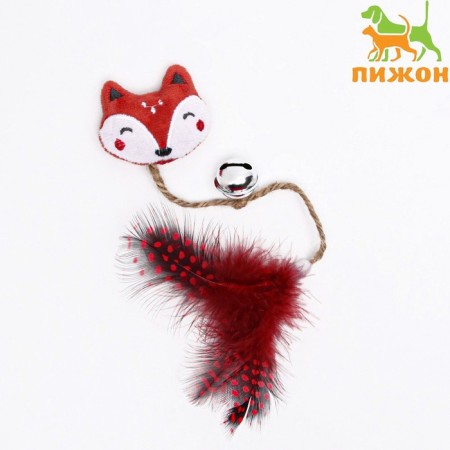 A toy for cats with cat mint and feathers "Fox", 10 cm, with a tambourine