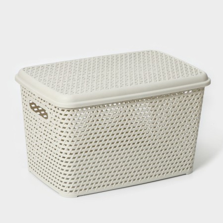 Storage box with a rattan lid, 23 l, 45 × 30 × 26.5 cm, white color