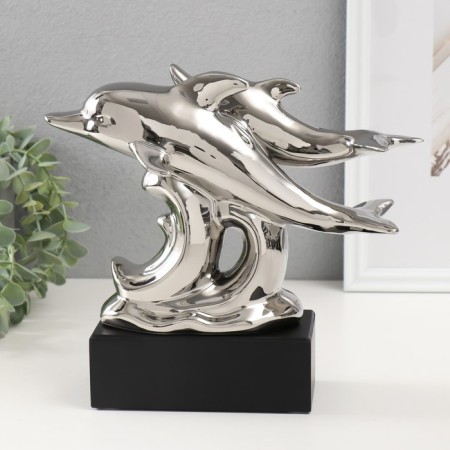 Souvenir ceramics "Dolphins on the waves" silver 7.3x22x23 cm-3