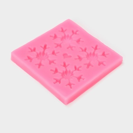 Mold "Four Snowflakes", silicone, 8.5 × 8.5 cm, pink color-2