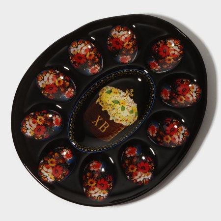 Glass stand for the eggs "Easter", 10 cells, 24 × 20.5 cm, black color-3