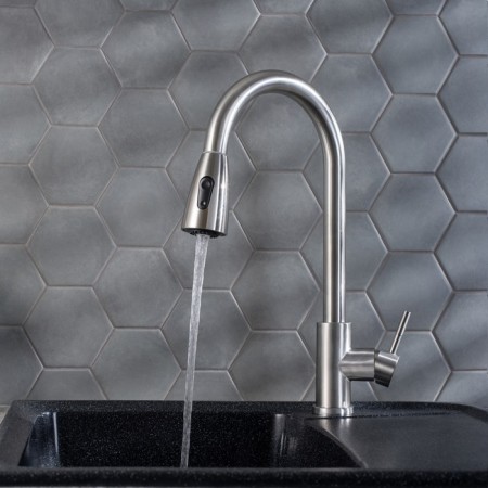Kitchen mixer "RMS" SUS124-017F-2, with exhaust watering can, stainless steel, satin-2