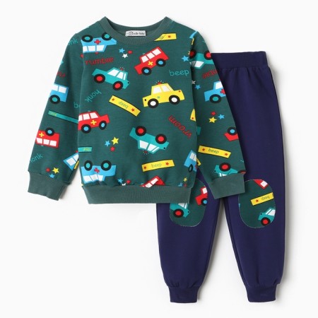Set for a boy (sweatshirt, trousers), emerald color, height 86 cm